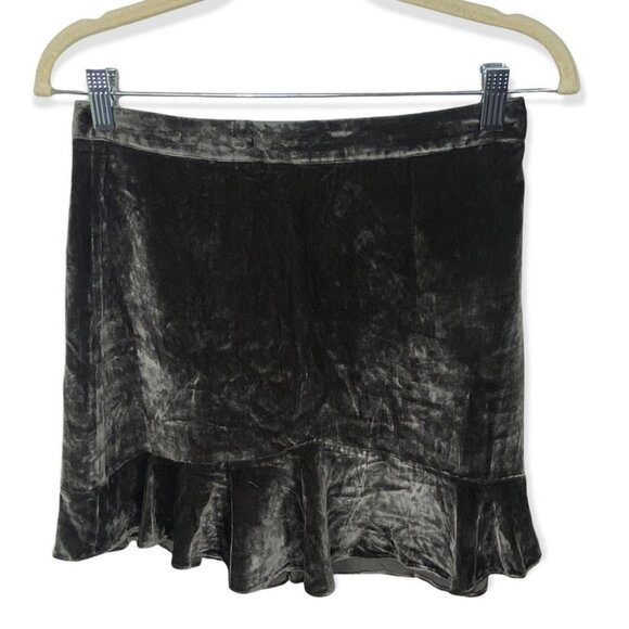 Madewell Velvet Ruffled Edge Silk Skirt Black Size 2 Flirty Super Soft Velour - Picture 4 of 11